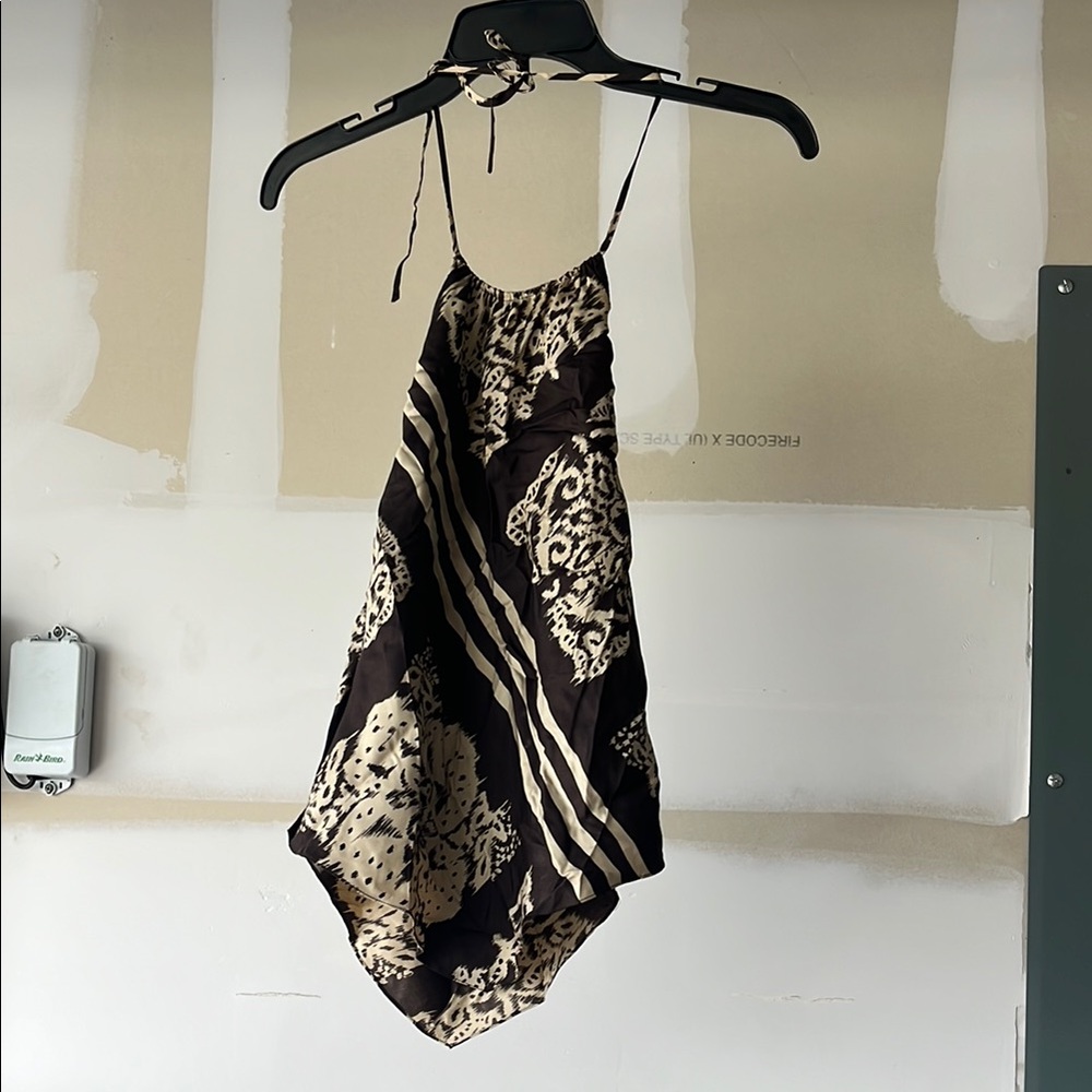 Chic Brown and Cream Halter Top